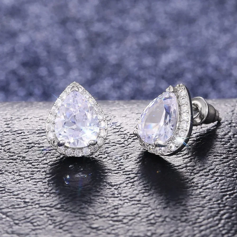 🎁Classy Pear Cut White CZ Cute Wedding Earrings, MLNN1157 - Picture 5 of 5